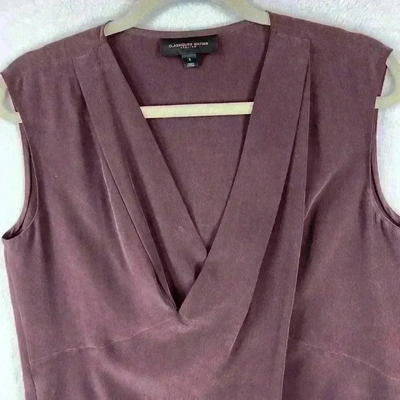 Classiques Entier Silk Blouse Size S Plum Beautiful Sleeveless V-Neck Drapes - Picture 3 of 8